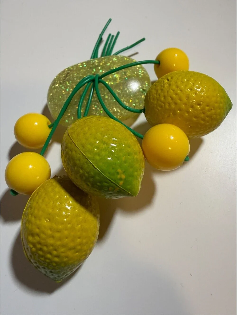 Zesty Lemon Fruit Salad! Brooch - Luxulite Citrus Fakelite Reproduction Lucite